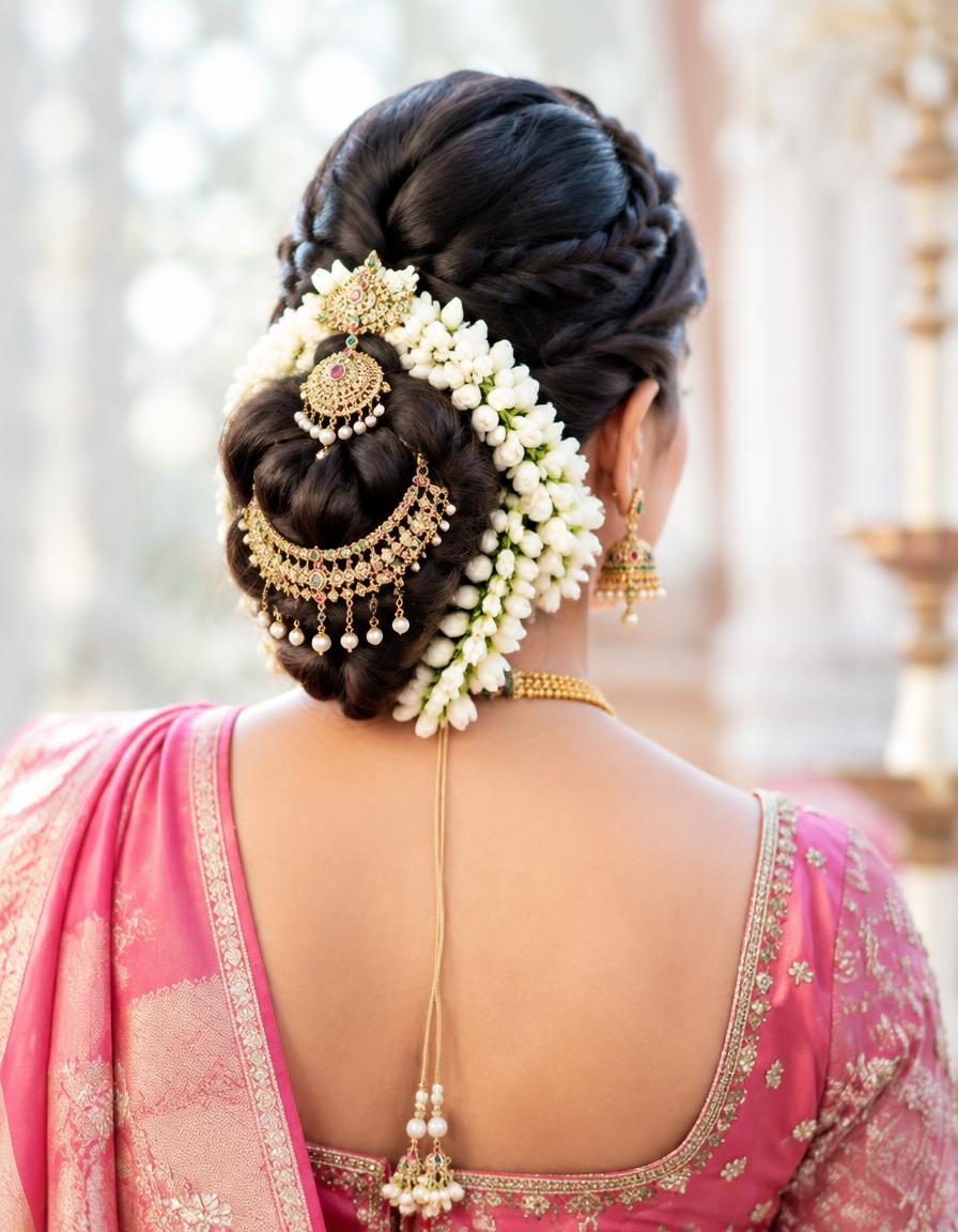 Bridal bun with jasmine flowers